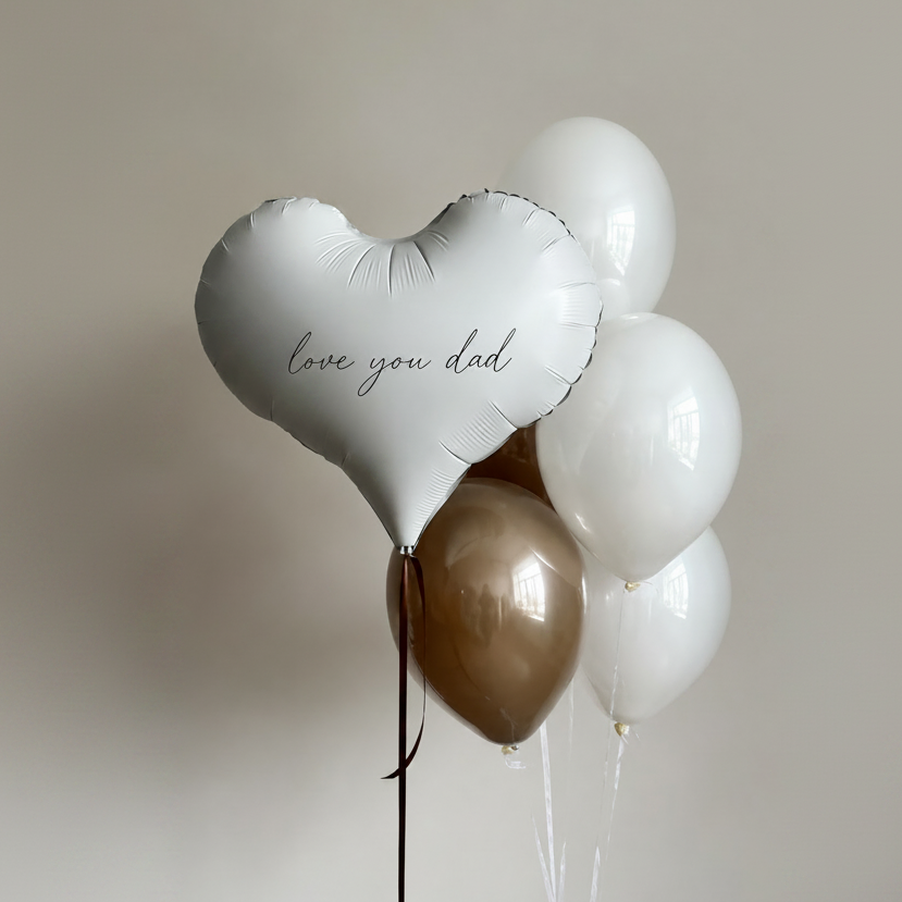 Love You Dad Balloon Set with personalized heart balloon and white neutral latex balloons for celebration decor in Brooklyn