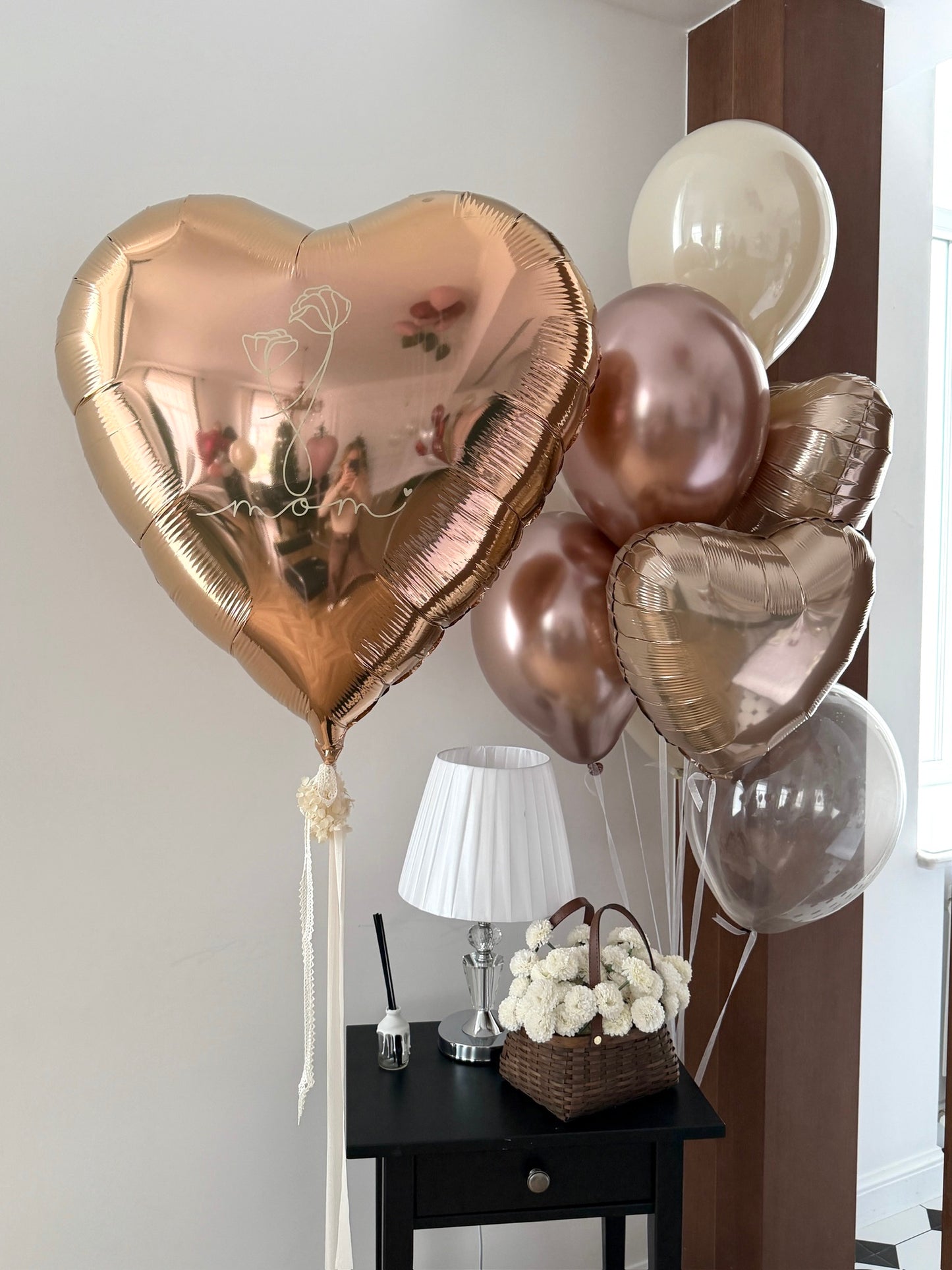 Mom Heart Balloon Set with personalized heart balloon and neutral balloon bouquet for celebration decor in Jersey City