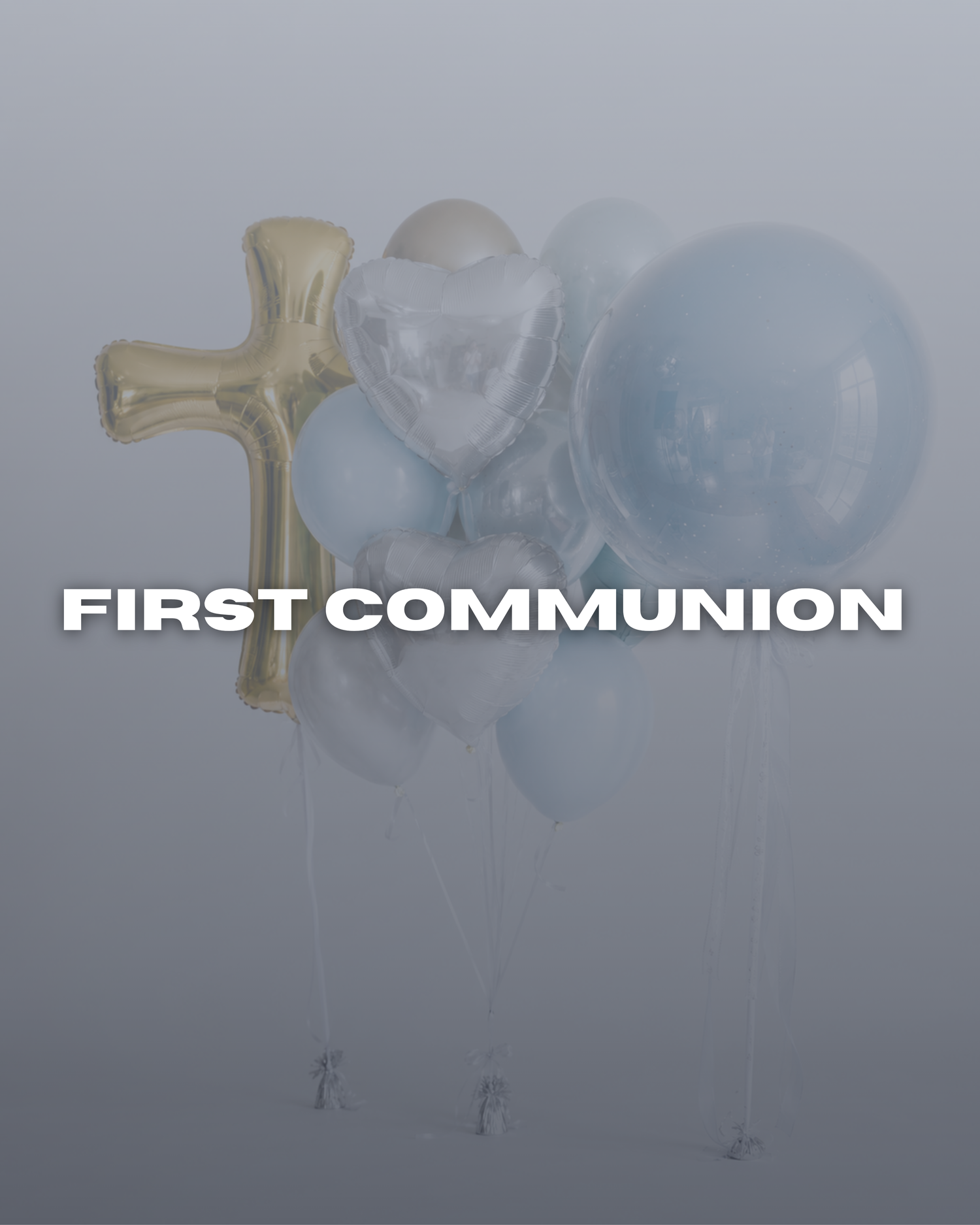 First Communion balloons collection with elegant personalized balloons and celebration decor in Brooklyn