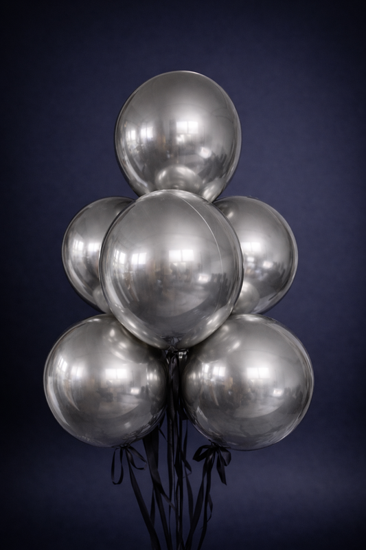 Silver double bubble balloon bouquet for luxury event decor in New York