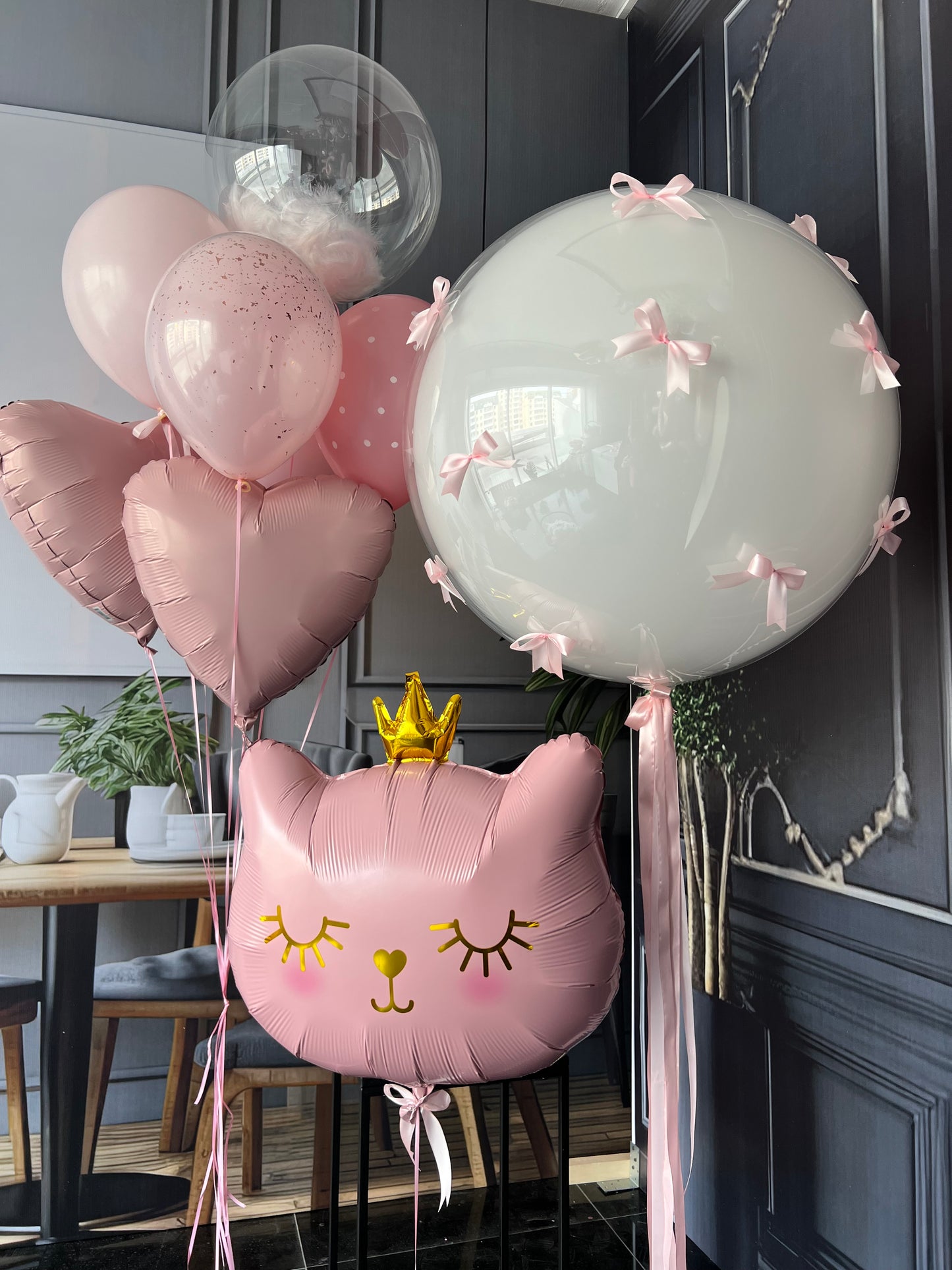 Blush Bubble with Bows Balloon Set