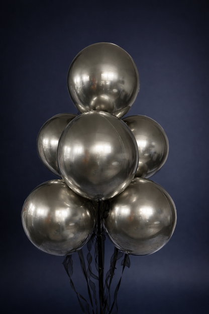 White gold double bubble balloon bouquet for elegant event decor in New York