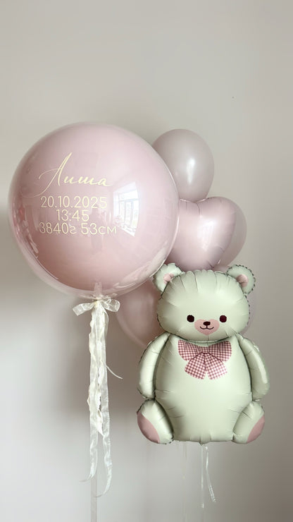 All sweetness balloon set with custom sign bubble balloon and teddy bear detail for celebration decor in New York