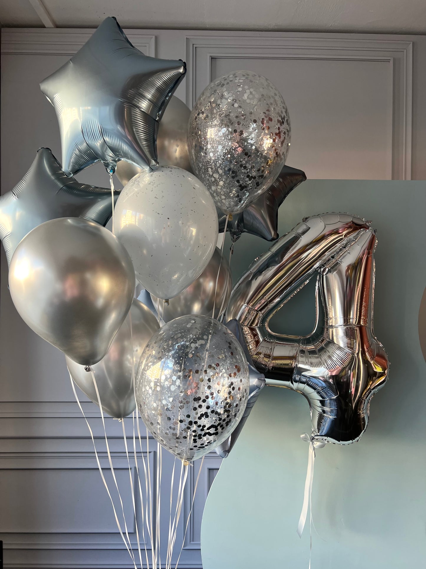 Best day ever balloon set with silver number balloon, star balloons, and modern birthday decor in New York