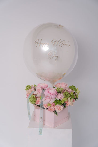 Blooming Love Flower Box with clear bubble balloon and blush flowers for Mother’s Day gifting in Jersey City