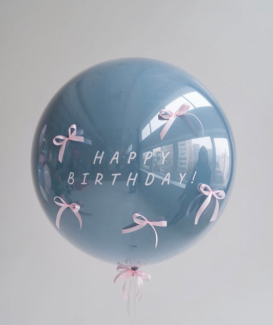 Blue Bow Bubble Balloon with custom message and pink bow details for birthday decor in Manhattan
