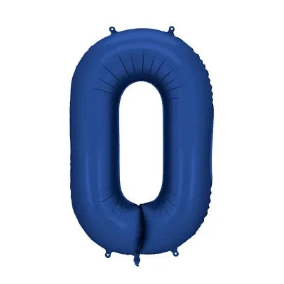 Blue inflatable number '0' balloon on a white background