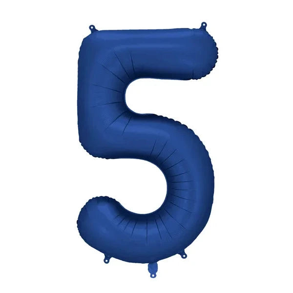 Blue number 5 balloon on a white background