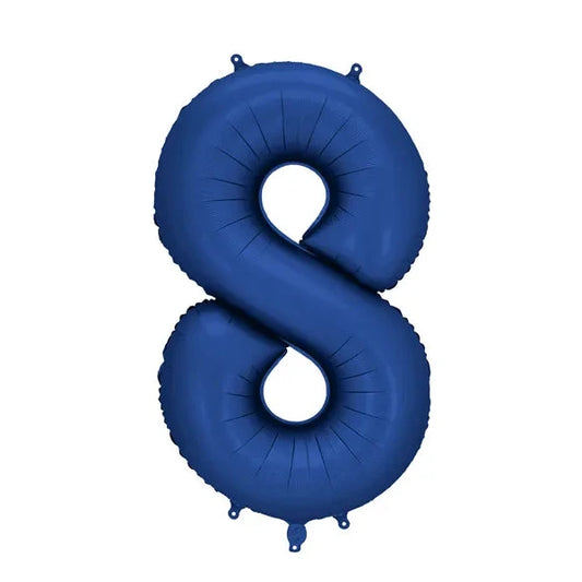 Blue balloon shaped like the number '8' on a white background