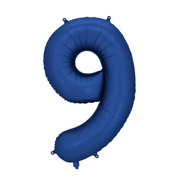 Blue balloon shaped like the number '9' on a white background