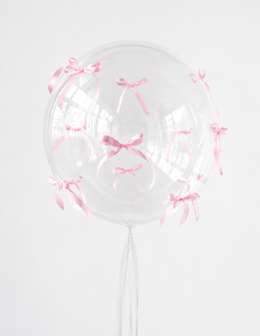 Bubble Balloon with Bows featuring a clear bubble balloon with blue ribbon bows for elegant celebration decor in Brooklyn