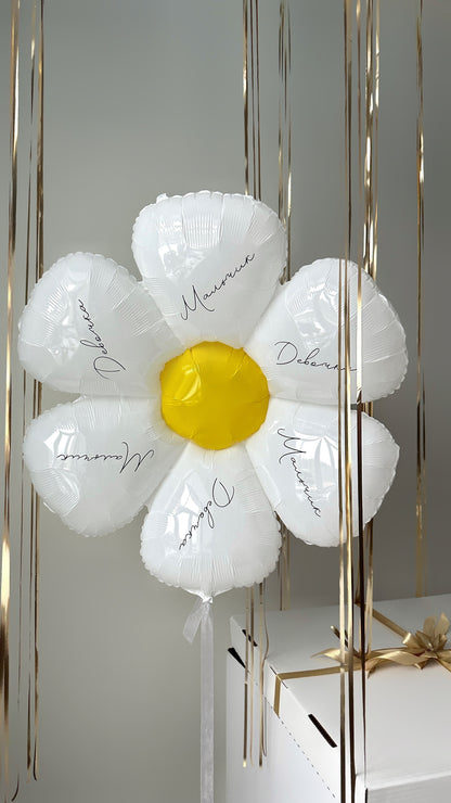 White and gold gender reveal balloon decor with floating reveal box setup in Manhattan