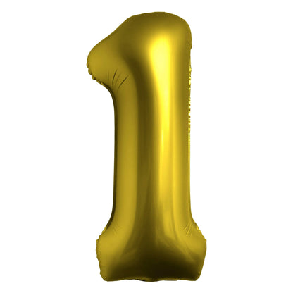 Gold number '1' balloon on a white background