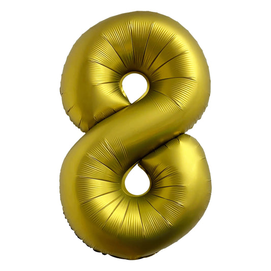 Gold number 8 balloon on a white background
