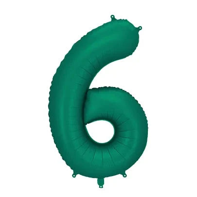 Green number 6 balloon on a white background