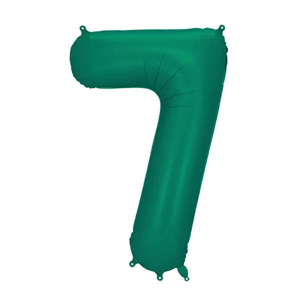 Green number 7 balloon on a white background