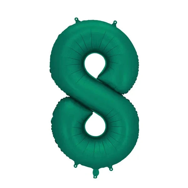 Green balloon shaped like the number '8' on a white background