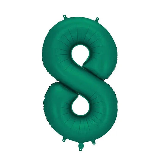 Green balloon shaped like the number '8' on a white background