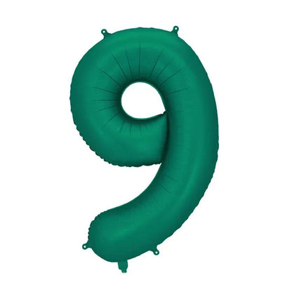 Green number 9 balloon on a white background