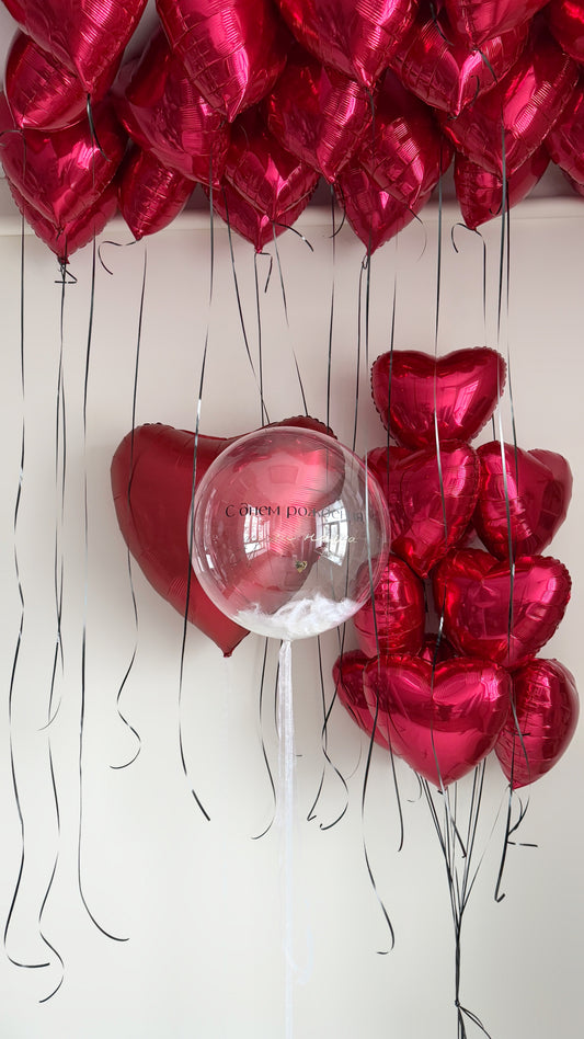 L.O.V.E. heart balloon set with large heart balloon, custom sign bubble balloon, and red heart balloons for romantic decor in New York