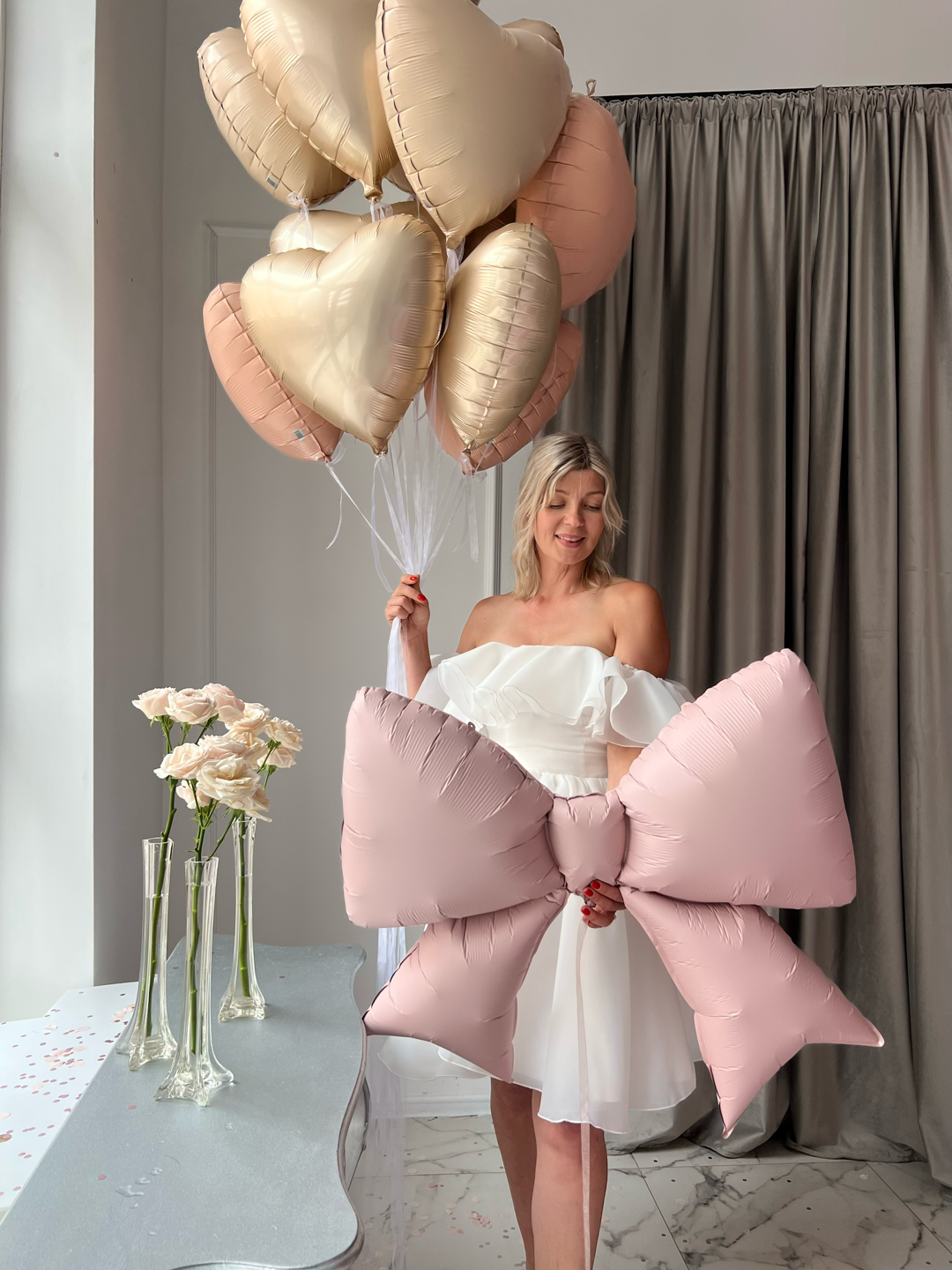 Lovely balloon set with heart balloons and pink bow balloon for elegant party decor in New York