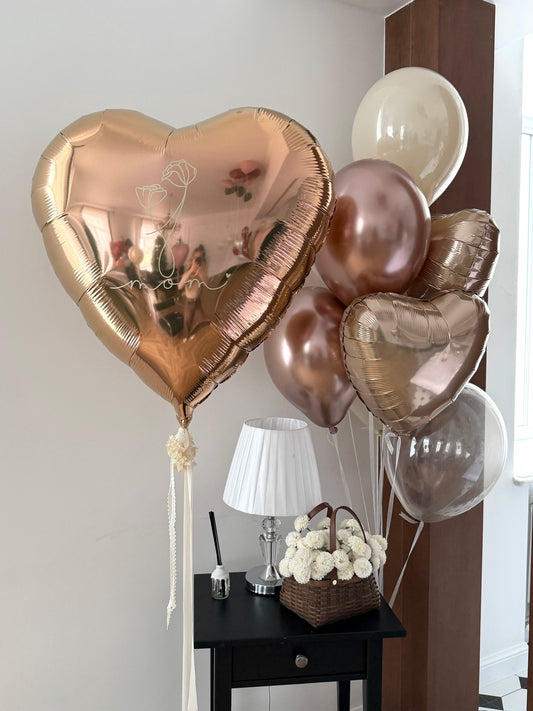 Mom Heart Balloon Set with personalized heart balloon and neutral balloon bouquet for celebration decor in Jersey City