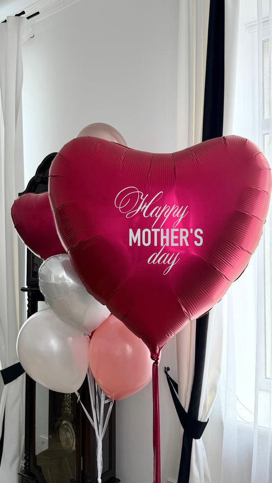 Mother’s Day Heart Balloon Set with giant heart balloon and pink white balloon bouquet for celebration decor in New York