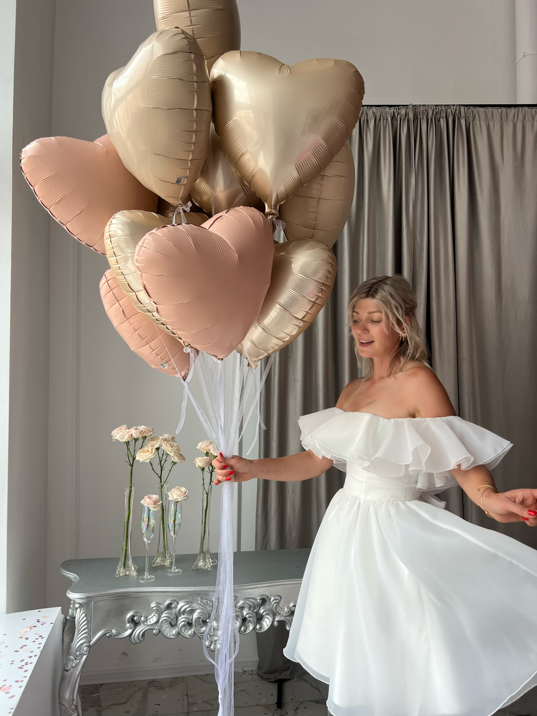 Neutral heart balloons for bachelorette party decor in Manhattan