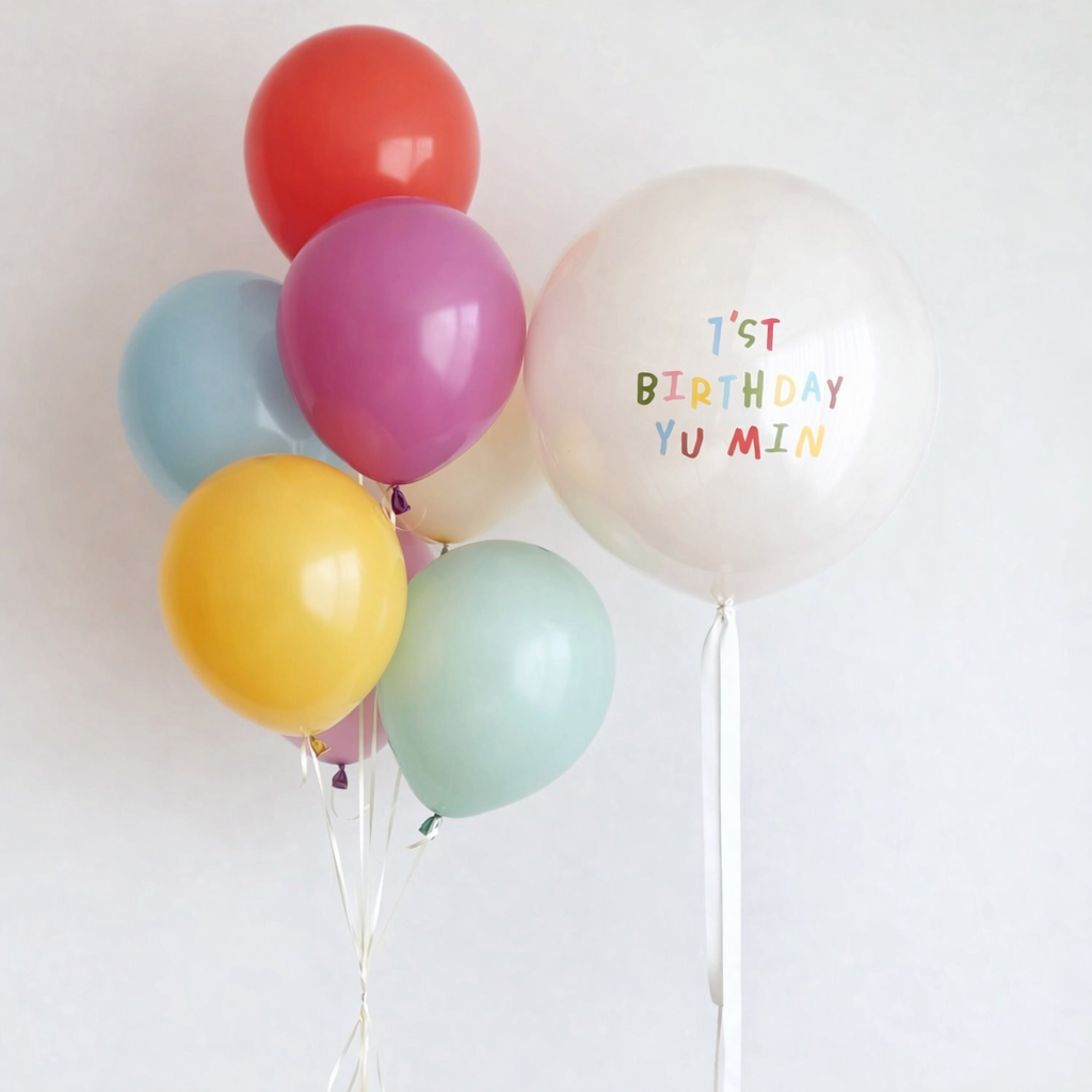 Pastel Bubble Balloon Set with custom bubble balloon and pastel latex balloon bunch for birthday celebration