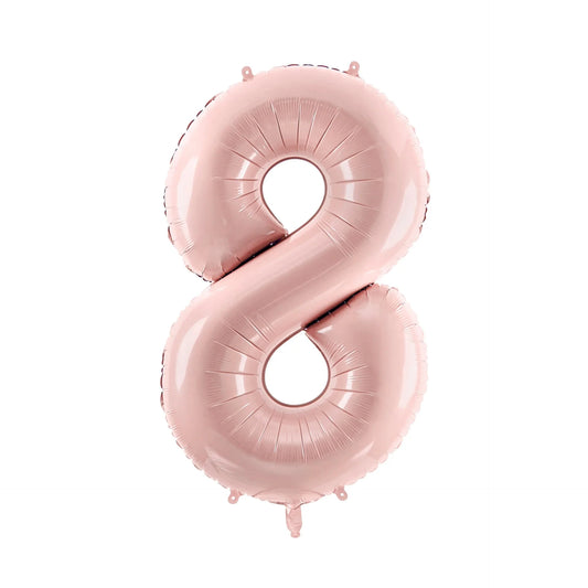 Pink number 8 balloon on a white background