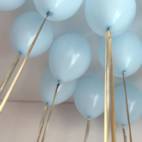 Video of gender reveal box with floating blue balloons and daisy balloon in Brooklyn