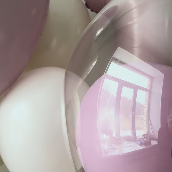 Pink and neutral heart balloon decor with custom number balloon setup in Manhattan