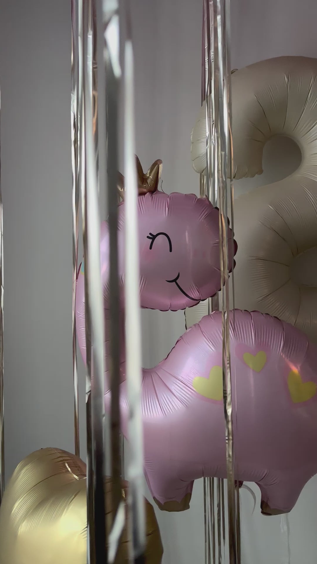 Video of dinosaur balloon and pink birthday setup for girls party decor in Queens