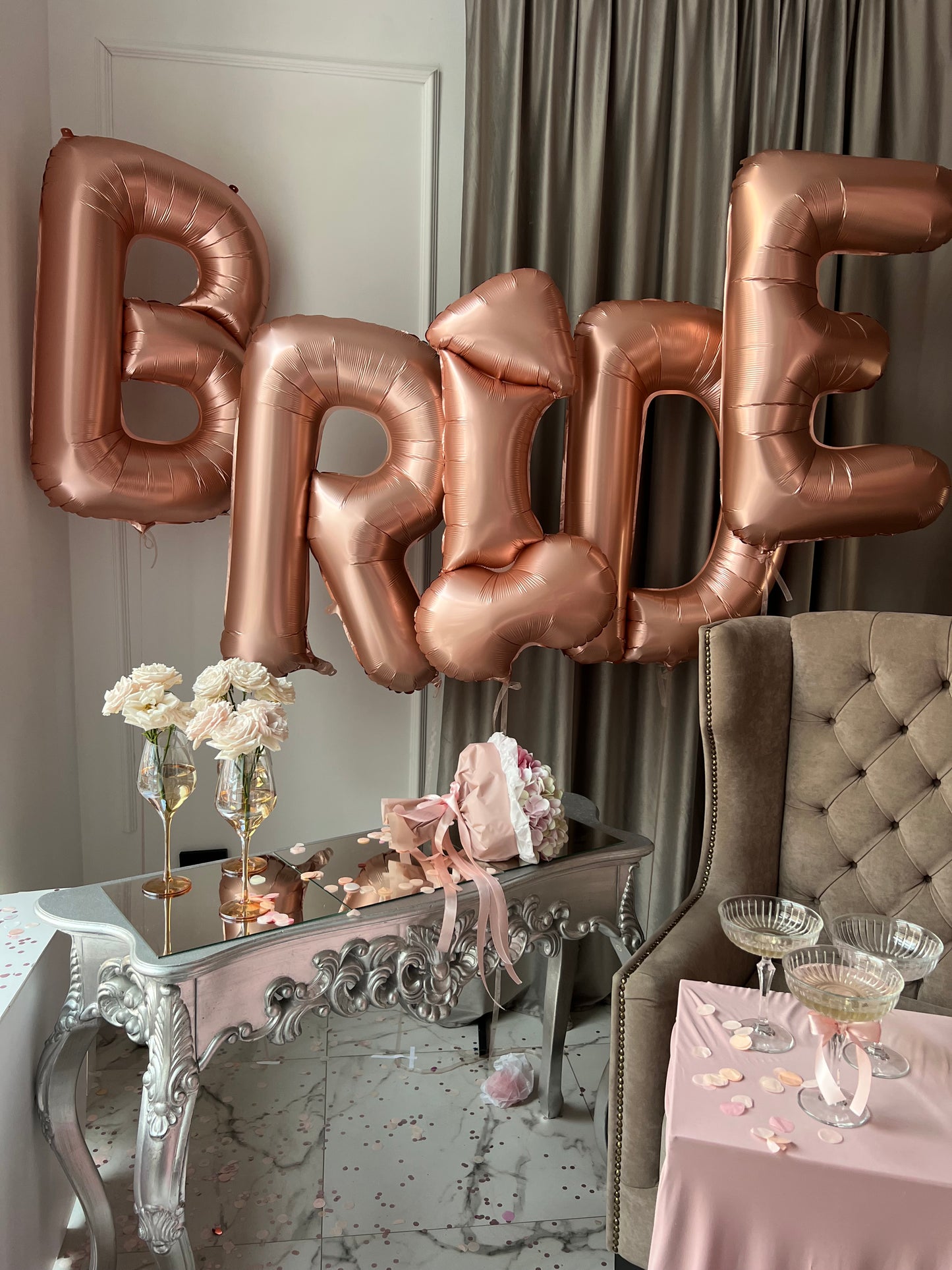 Secret Bride balloon set with BRIDE letter balloons and 18 plus balloon for bachelorette party decor in New York