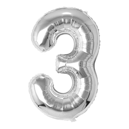 Silver number 3 balloon on a white background