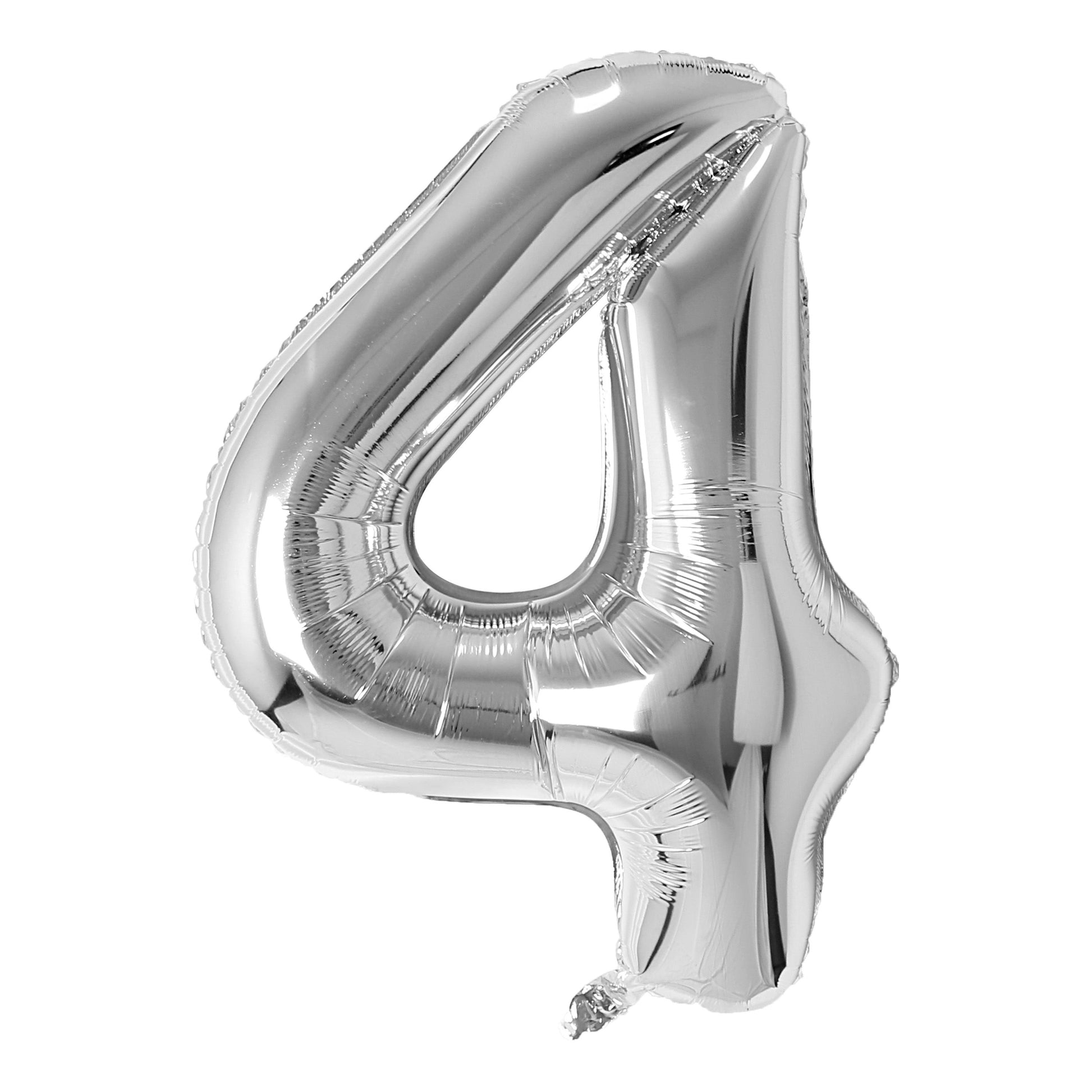 Silver number 4 balloon on a white background