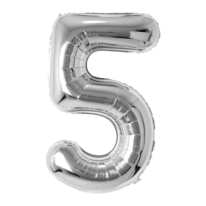 Silver number 5 balloon on a white background