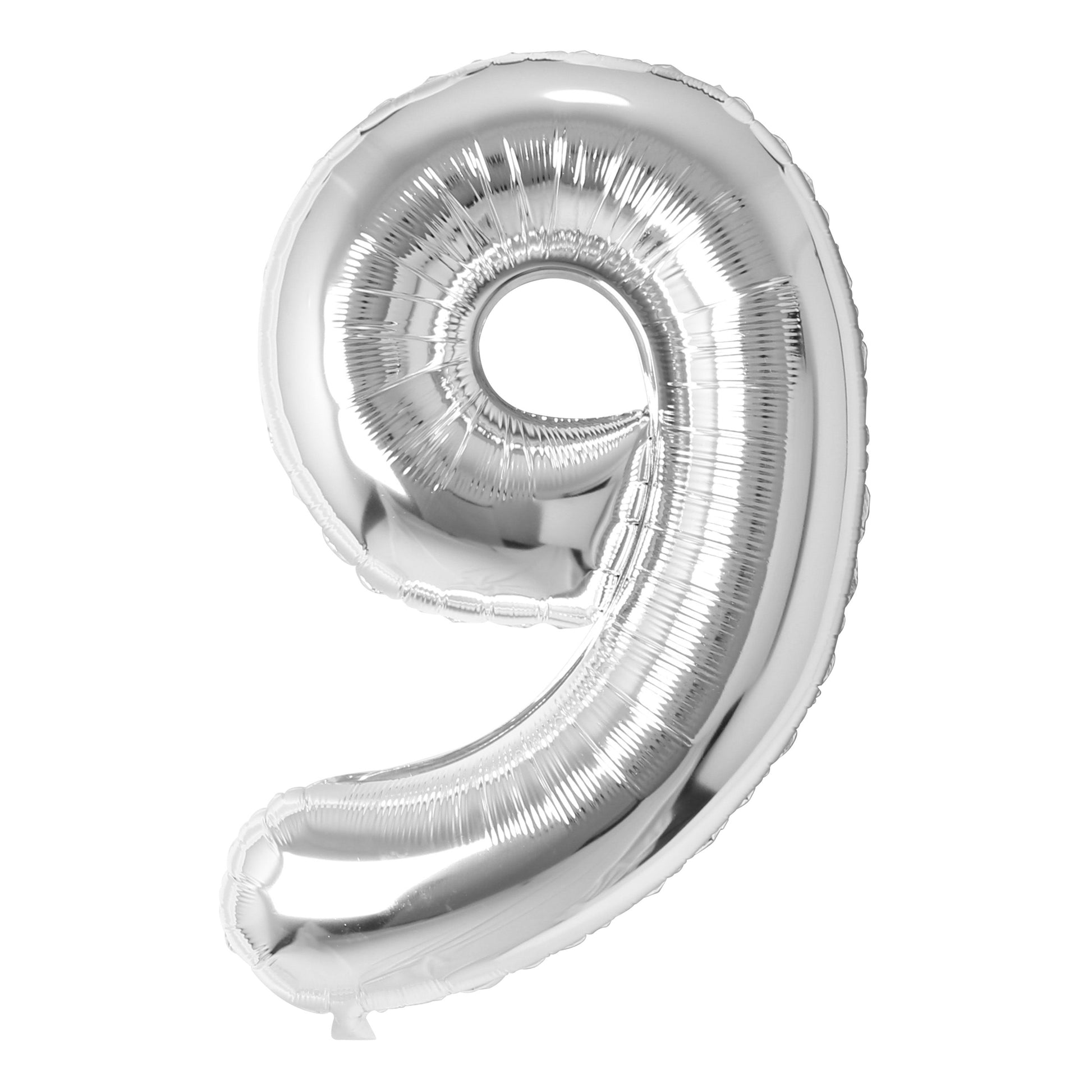 Silver number 9 balloon on a white background