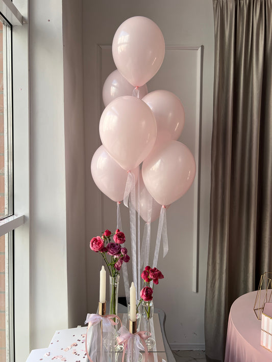 Small Tenderness balloon set with blush pink latex balloons and organza ribbon for elegant celebration decor in New York
