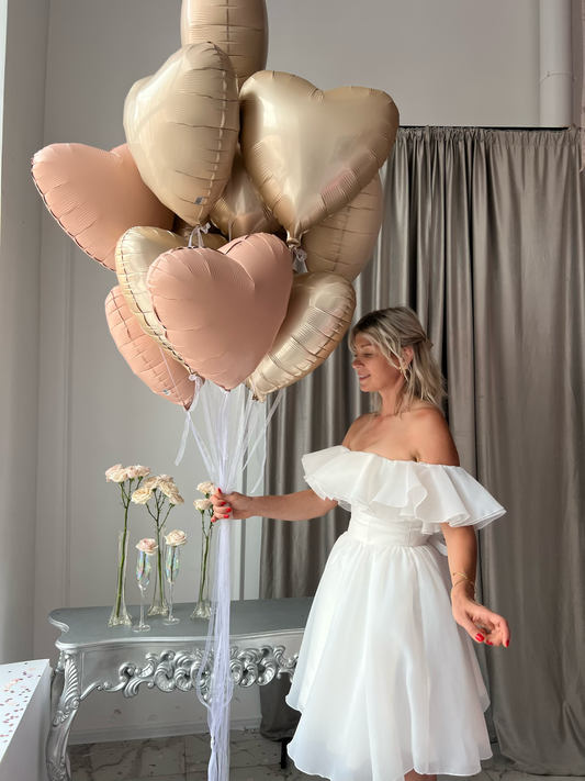 Soft Feelings balloon set with blush and nude heart balloons for elegant party decor in New York